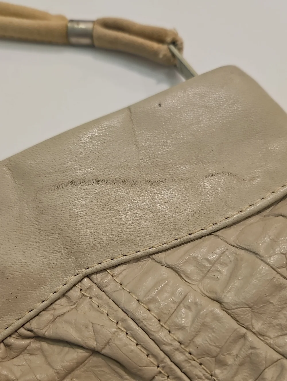 Vintage Clutch Purse Bag Taupe Faux Croc Embossed Leather Like Exterior